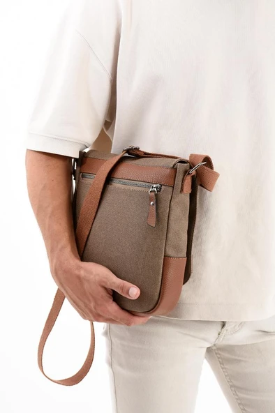 Kanvas Kumaş Tablet Çantası Erkek Postacı Çanta 27*23 Cm Çapraz Askılı Omuz Çantası - 6