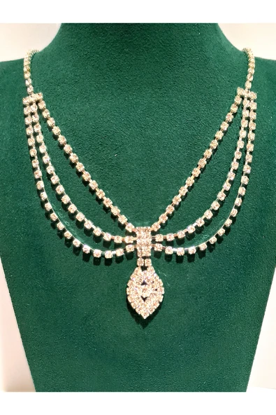 Monalisa Home Gümüş  Renk Lüks Parlak Gösterişli Abiye Kolye ürün görseli 1