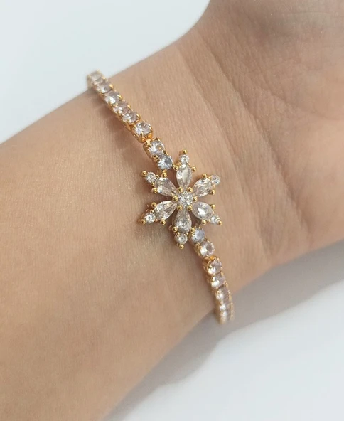 Monalisa Home Lüks  Gösterişli Taşlı Çiçek Motifli Altın Renk Bileklik ürün görseli 1