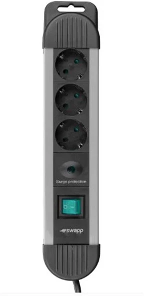 S-link SPGKS03 1.5m 3G1.5mm2 900 Joule 3Lü Akım Kor. Gri Priz Çoklayıcı - 1