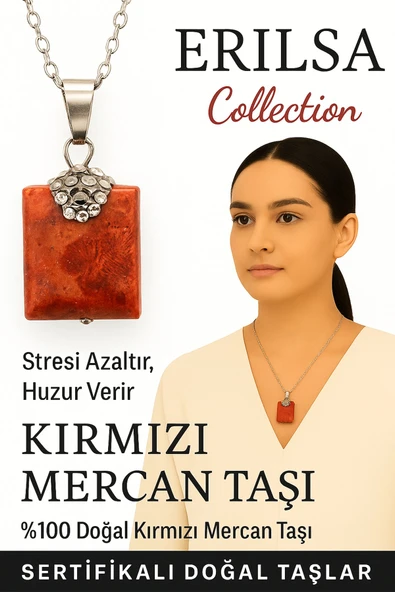 Sertifikalı Zirkon Taşlı Model Kırmızı Mercan Taşı Kolye – Stresi Azaltan ve Huzur Veren Doğal Taş ürün görseli