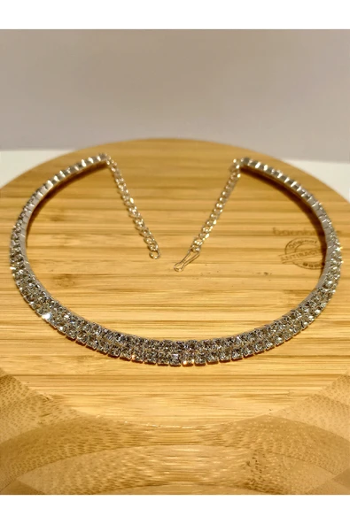 Monalisa Home Gümüş  Renk Lüks Parlak Gösterişli Abiye Kolye ürün görseli 1