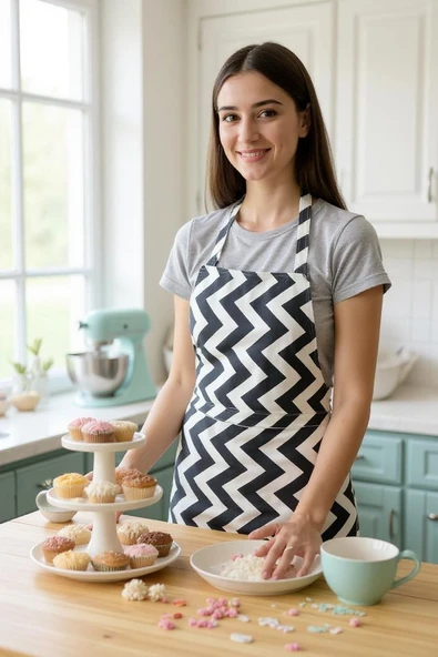 Zikzak Desenli Mutfak Önlüğü Siyah - 2