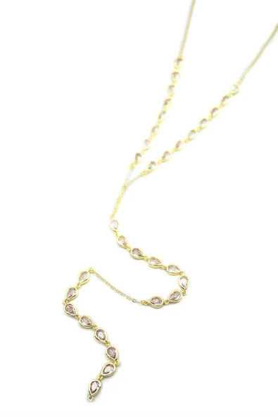 Damla Taşlı Y Kolye - Altın - Resim 2