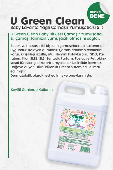 Green Clean Baby Bitkisel Çamaşır Yumuşatıcı Lavanta Yağlı 5 lt - Resim 2