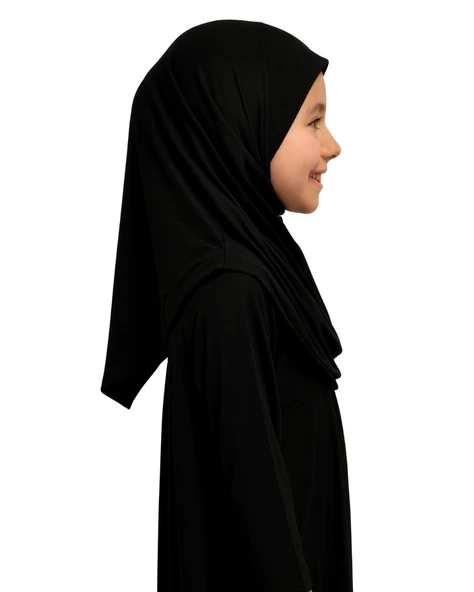 Penye Kendinden Başörtülü Çocuk Namaz Elbisesi Siyah/ 6-7-8 yaş - 4
