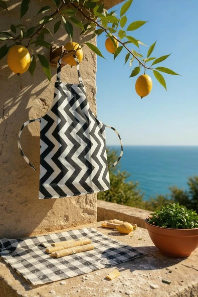 Zikzak Desenli Mutfak Önlüğü Siyah - 4