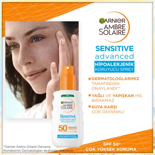 Garnier, Ambre Solaire Sensitive, Advanced Hipoalerjenik, Güneş Koruyucu Sprey, SPF50+ - 150 ml - Resim 2
