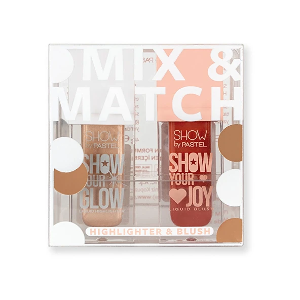 Show by Pastel, Mix & Match, Glow Liquid Highlighter, 72 & Joy Liquid Blush 57
