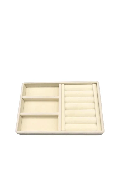 Süet Kumaş Krem Renk 22 cm / 14 cm Çekmece İçi Takı Standı - Resim 3