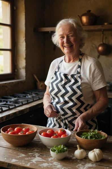 Zikzak Desenli Mutfak Önlüğü Siyah