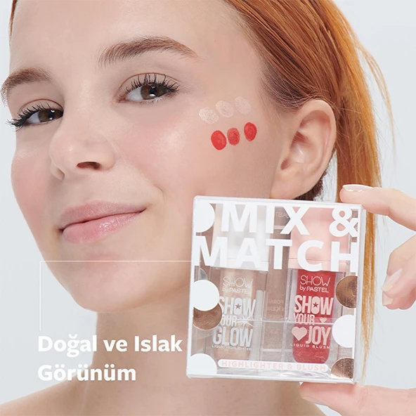 Show by Pastel, Mix & Match, Glow Liquid Highlighter, 72 & Joy Liquid Blush 57 - 5