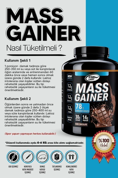 Conlast Xxl Mass Gainer Plus Vitamax 900g Kilo Almaya Yardımcı (ÇİKOLATALI ZENGİN IÇERİKLİ KARBONHİDRAT) - 4