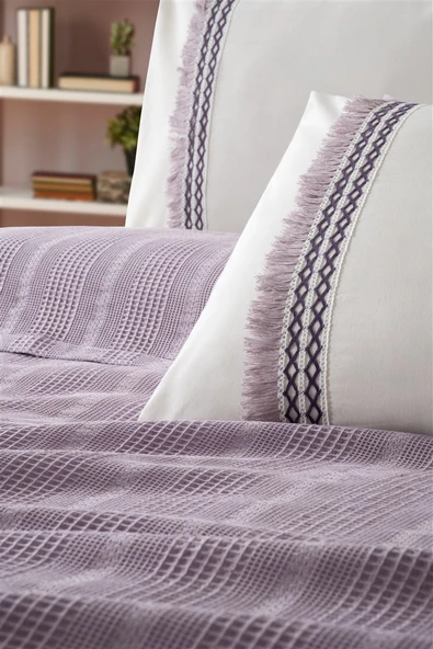 Tivoli Tek Kişilik Püsküllü Dantelli Pike Takımı-Melanie