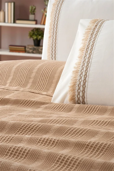 Tivoli Tek Kişilik Püsküllü Dantelli Pike Takımı-Melanie - 4