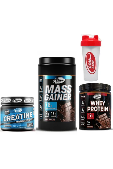 Conlast Mass Gainer 900g Kilo Almaya Yardımcı(KARBONHİDRAT) Çikolatalı Whey Protein Creatine Hediye Shaker - 1