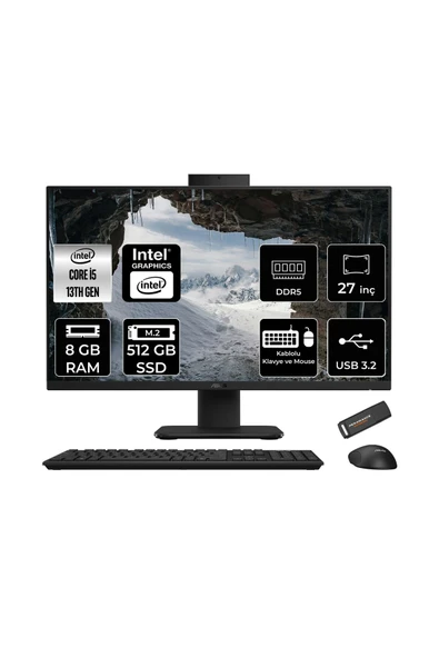 ASUS V470 i5 13420H 8GB 512GB SSD 27" FHD 100Hz FDOS All in One Bilgisayar Siyah & PER4 USB Bellek ürün görseli