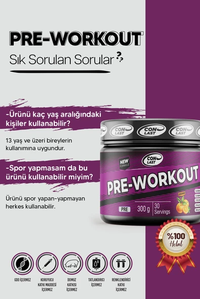 Conlast L-carnıtıne 3000mg Yeşil Elma/pre-workout 300g Orange - Resim 7