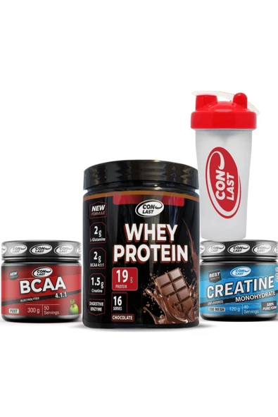 Conlast WHEY PROTEİN ÇİKOLATALI 400g/BCAA 300g/CREATİNE 120g Hediye Shaker - 1