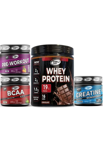 Conlast WHEY PROTEİN ÇİKOLATALI 400g/BCAA 300g/CREATİNE 120g/Pre-WORKOUT 300g - 1