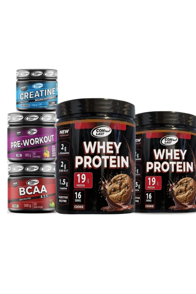 Conlast 2'li WHEY PROTEİN KURABİYELİ 400g/BCAA 300g/CREATİNE 120g/Pre-Workout 300g ürün görseli