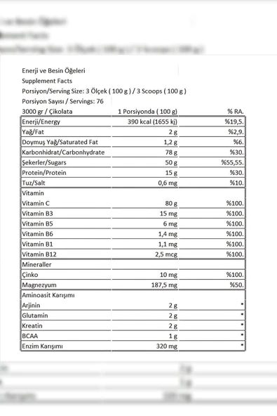 Conlast Xxl Mass Gainer Plus Vitamax 2700g Kilo Almaya Yardımcı (ÇİKOLATALI ZENGİN IÇERİKLİ KARBONHİDRAT) - 2