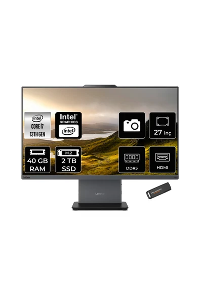 LENOVO ThinkCentre Neo 50A i7 13620H 40GB DDR5 2TB SSD 27" FHD IPS FDOS Siyah All in One PC & PER4 ürün görseli