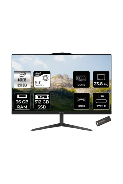MSI Modern AM242 i5 1235U 36GB 512GB SSD 23.8" FHD IPS FDOS All In One PC Siyah & PER4 BELLEK ürün görseli
