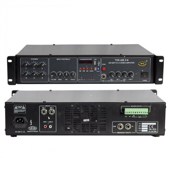 MAGICVOICE MV-420Z 420 WA 100/70/4-16 OHM USB/BT/UK 6 BÖL TRAFOLU MİXER ANFİ * WESTSOUND TKS-420 Z-6 - 1