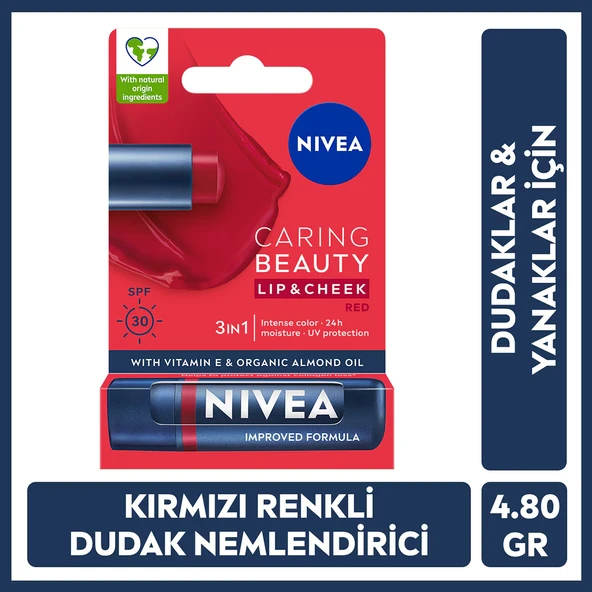 NIVEA, Renkli, spf30, Nemlendirici, Dudak ve Yanak, Bakım Kremi -  Kırmızı (4.8 gr)