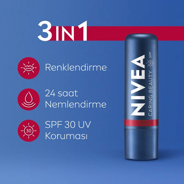 NIVEA, Renkli, spf30, Nemlendirici, Dudak ve Yanak, Bakım Kremi -  Kırmızı (4.8 gr) - 2