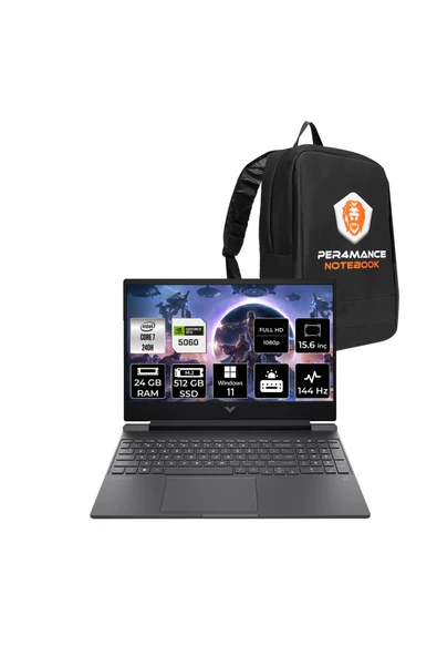 HP Victus 15 Intel Core 7 240H 24GB 512GB SSD RTX5060/8GB 15.6'' 144Hz FHD W11P Gaming Laptop ürün görseli