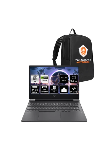 HP Victus 15 Intel Core 7 240H 24GB 4+4TB SSD RTX5060/8GB 15.6'' 144Hz FHD W11H Gaming Laptop ürün görseli