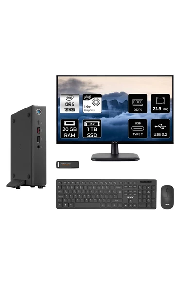 ACER Veriton 2000 i5 1334U 20GB 1TB SSD 21.5" FHD FDOS Mini Masaüstü Bilgisayar & PER4 USB Bellek ürün görseli