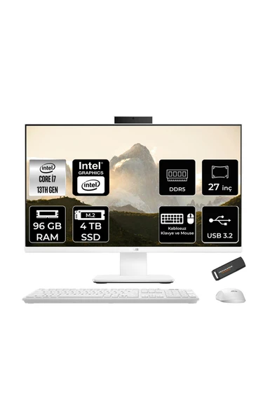 ASUS V470 i7 13620H 96GB 4TB SSD 27" FHD 100Hz FDOS All in One Bilgisayar Beyaz & PER4 USB Bellek ürün görseli