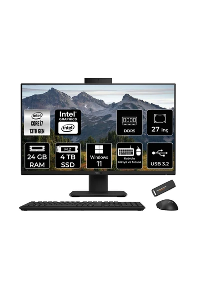 ASUS V470 i7 13620H 24GB 4TB SSD 27" FHD 100Hz W11P All in One Bilgisayar Siyah & PER4 USB Bellek ürün görseli