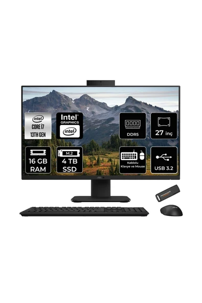 ASUS V470 i7 13620H 16GB 4TB SSD 27" FHD 100Hz FDOS All in One Bilgisayar Siyah & PER4 USB Bellek ürün görseli