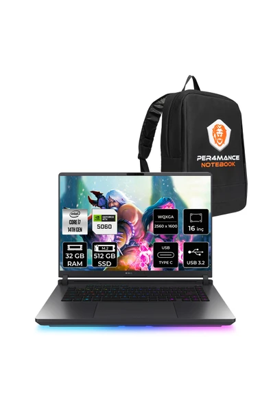 ASUS ROG Strix G16 i7 14650HX 32GB 512GB SSD RTX5060/8GB 240Hz WQXGA 16'' FDOS G615JMR Gaming Laptop ürün görseli