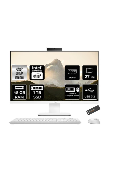 ASUS V470 i7 13620H 48GB 1TB SSD 27" FHD 100Hz FDOS All in One Bilgisayar Beyaz & PER4 USB Bellek ürün görseli