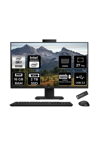 ASUS V470 i7 13620H 16GB 2TB SSD 27" FHD 100Hz FDOS All in One Bilgisayar Siyah & PER4 USB Bellek ürün görseli
