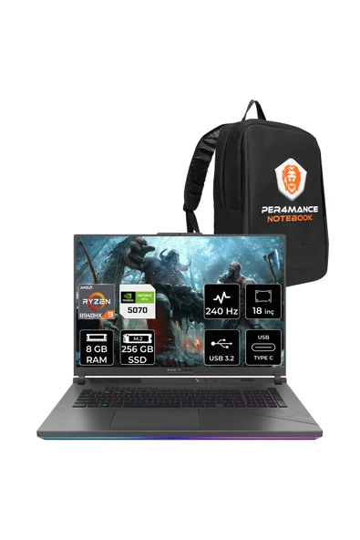 ASUS Rog Strix G18 R9 8940HX 8GB 256GB SSD RTX5070/8GB 240Hz 18" WQXGA FDOS Gaming Laptop G814PP ürün görseli