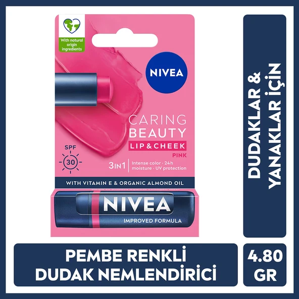 NIVEA, Renkli, spf30, Nemlendirici, Dudak ve Yanak, Bakım Kremi -  Pembe (4.8 gr)