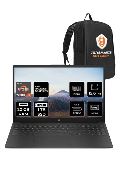 HP 15 R7 7730U 20GB 1TB SSD 15.6" FHD FDOS Taşınabilir Bilgisayar & PER4 Çanta ürün görseli 1