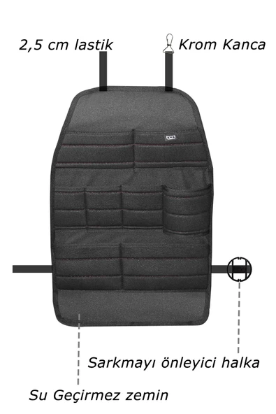 Bod Ecolux Serisi Taytüyü Araba Oto Koltuk Arkası Eşya Düzenleyici Araç İçi Organizer Siyah - 3