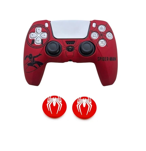 PS5 Dualsense Spider-Man Koruyucu Silikon Kılıf + Analog silikon Koruyucu - 7