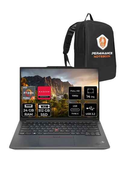 LENOVO ThinkPad E14 G5 R5 7530U 24GB 512GB SSD 14'' WUXGA FDOS Dizüstü Bilgisayar & PER4 ÇANTA