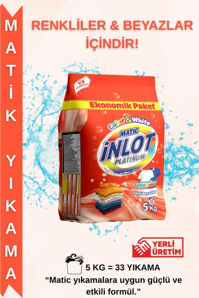 İNLOTMATİC Beyazlar ve Renkliler için 5 Kg Çamaşır Deterjanı/Matik/