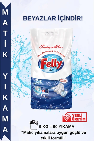 FELLY 9 kg Toz Çamaşır Deterjanı – Beyazlar İçin Yoğun Beyazlık ve Uzun Süreli Temizlik