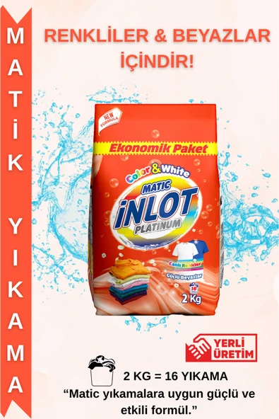 İNLOTMATİC Beyazlar ve Renkliler için 2 Kg Çamaşır Deterjanı/Matik/Toz Deterjan