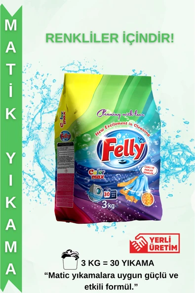 FELLY 3 Kg Renkliler İçin Toz Deterjan – Canlı Renk Koruma ve Ferah Temizlik